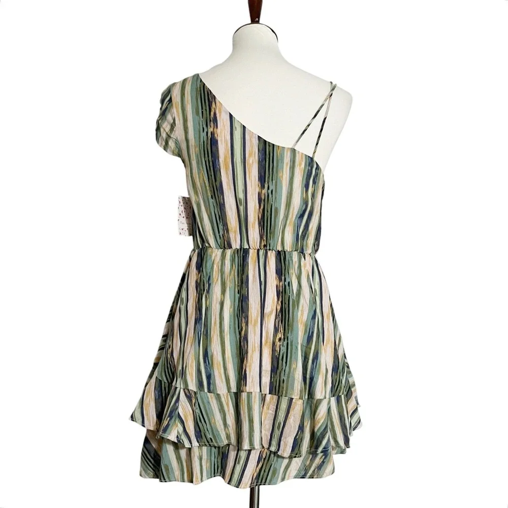 Free People Green Heart Shaped Face One Shoulder‎ Mini Dress Size XSmall NWT